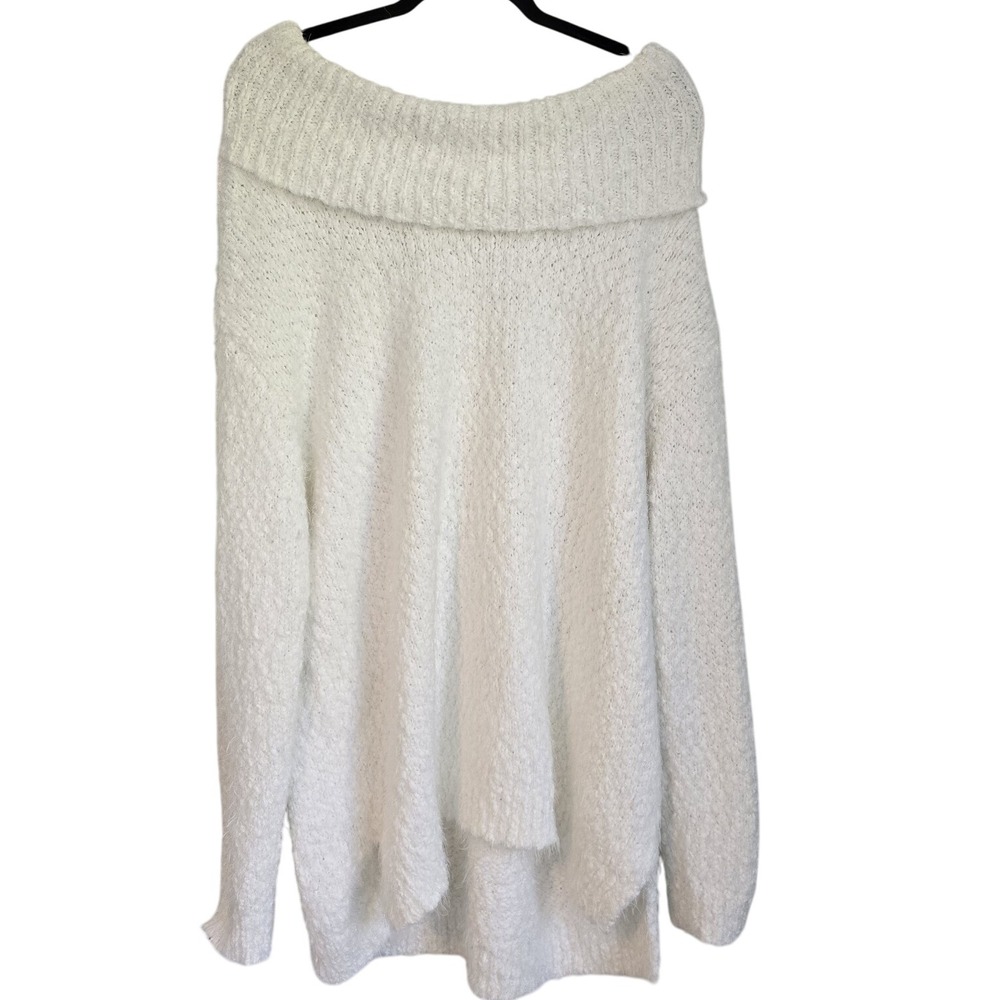 😀 Off‎ Shoulder Sweater Tunic Top, Fuzzy Knit Pullover, Oversized White Sweater